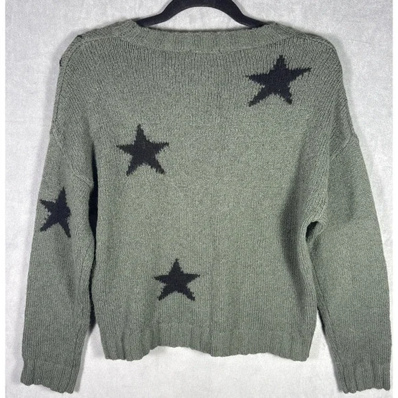 Rails Perci Olive Green Black Stars Merino Wool Knit Sweater XS Extra Small - Picture 2 of 7